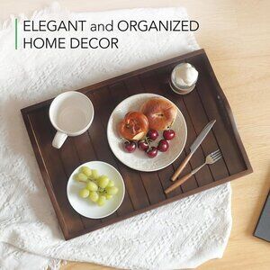 New Large Wooden Serving Tray with Handles 20x14" Decorative Coffee Ottoman Tray
